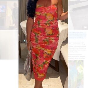 Zara Strapless Dress in Vibrant Red and Orange
